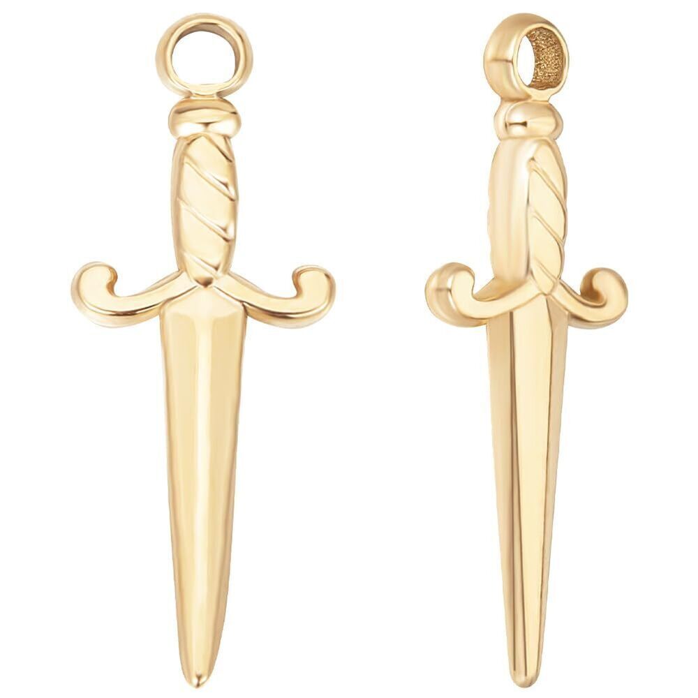 1948 1 Box 10Pcs Sword Charms 18K Gold Plated Stainless Steel Katana Dagger